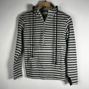 Vanilla Bay Sweater Women Small Gray Black Striped Hooded Pullover Sweatshirt